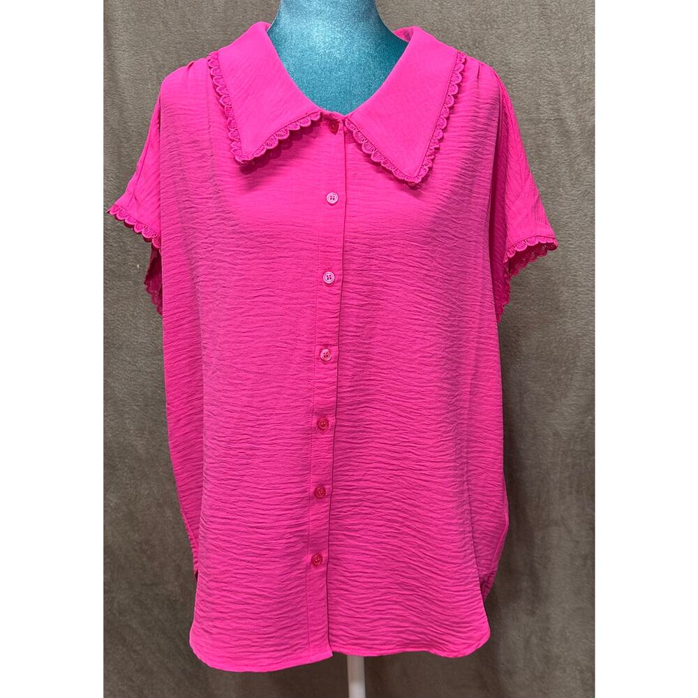 Jodifl Hot Pink Oversized Peter Pan Collar Blouse Size Small - Picture 2 of 7